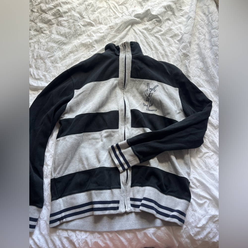 Yves Saint Laurent Black and Light Gray Striped Track Jacket